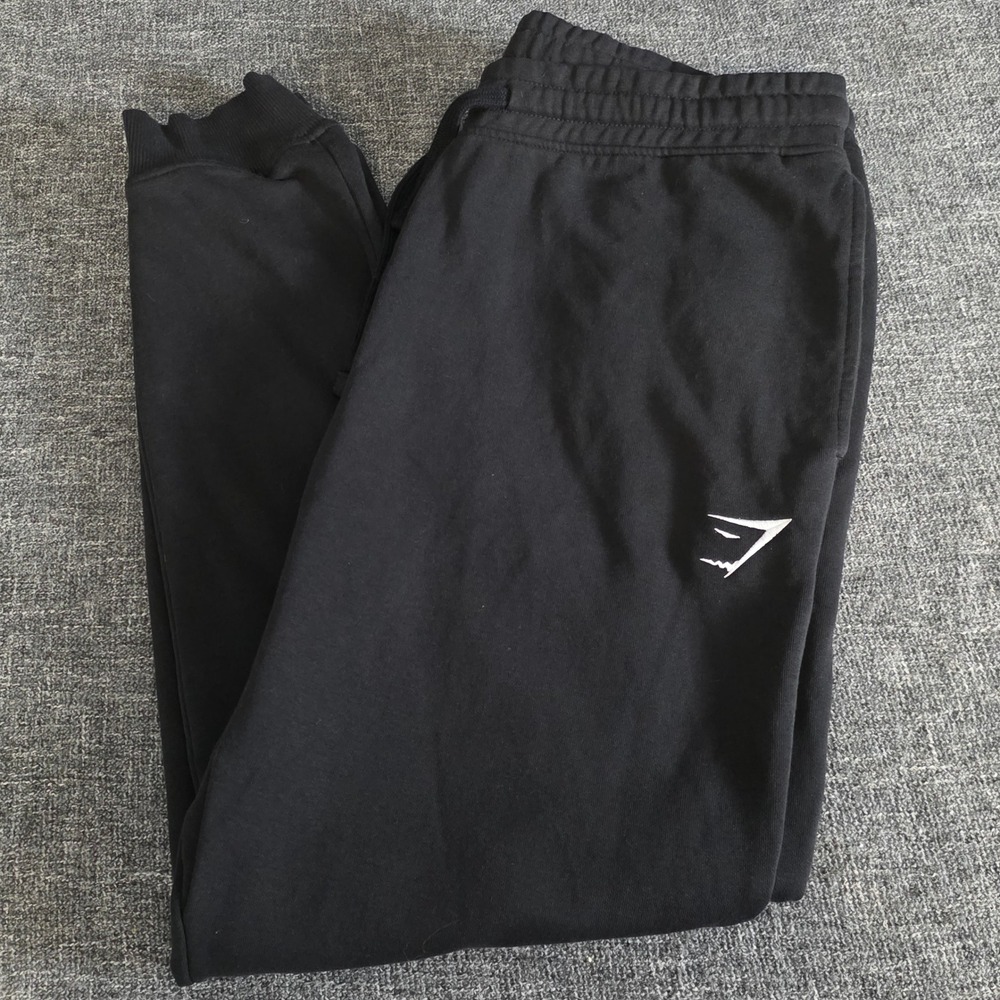 Gymshark Mens L Black Joggers Sweatpants Cotton Blend Drawstring Gym A2A4H